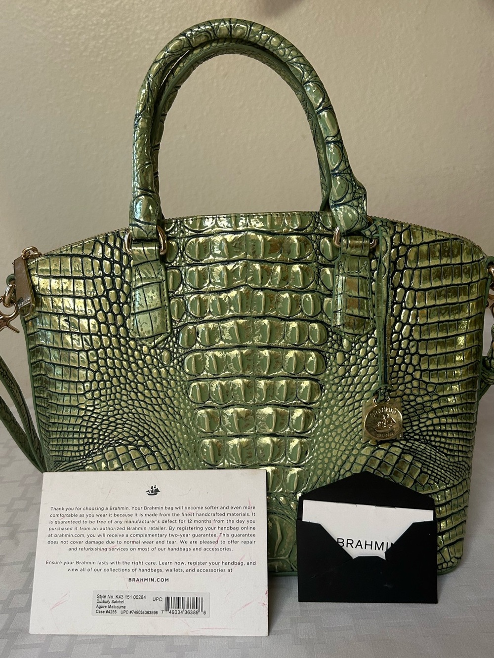 BRAHMIN DUXBURY Medium Agave Sage Green Melbourne Dome Satchel w/ Dust cover